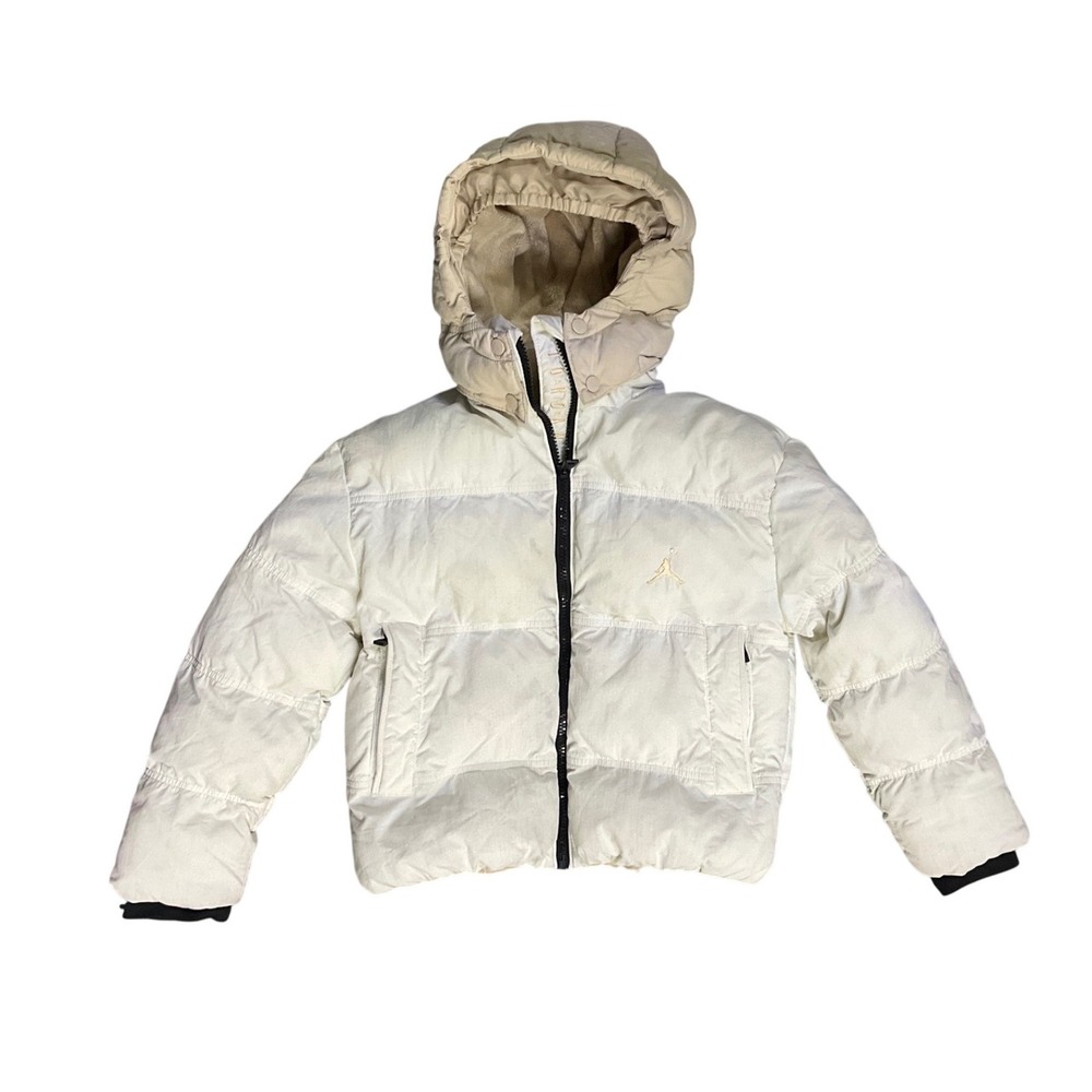 Jordan Boys White Hooded Puffer Jacket Fleece Lined Jumpman Coat Small 8-10Y